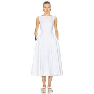 Helsa Stretch Cotton Sateen Midi Dress - Xxs White